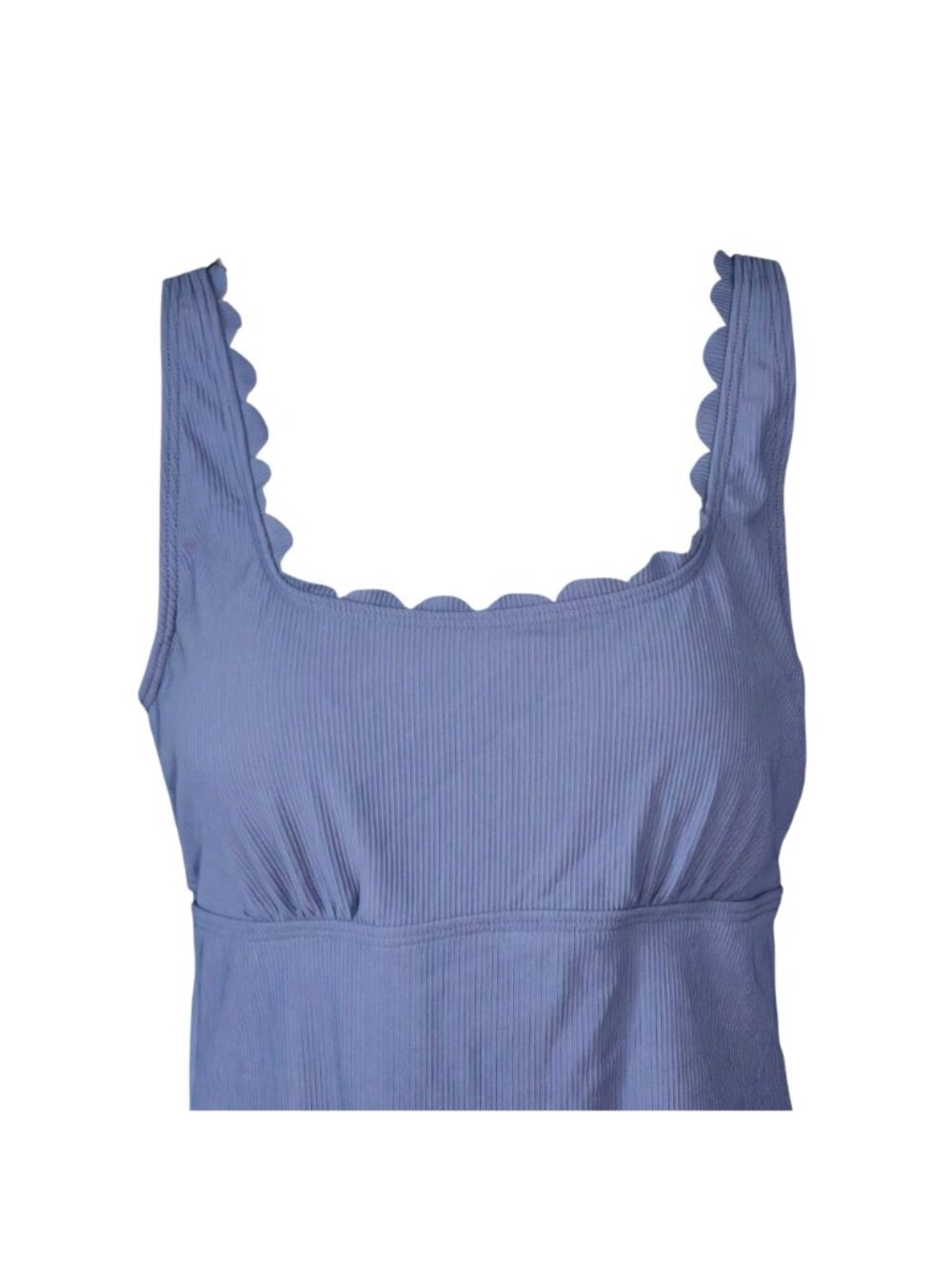 Charmo Blue Scalloped One-Piece Swimsuit M UPF 50+ Square Neck Ribbed Lined - Picture 2 of 8